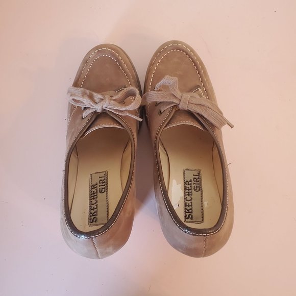 Skechers Brown Leather 7.5 Chunky 90s Y2K Heels Pumps Moc Toe Lace Up Oxfords - Picture 9 of 9